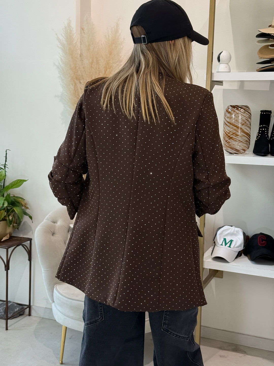 Blazer manches retroussé strass