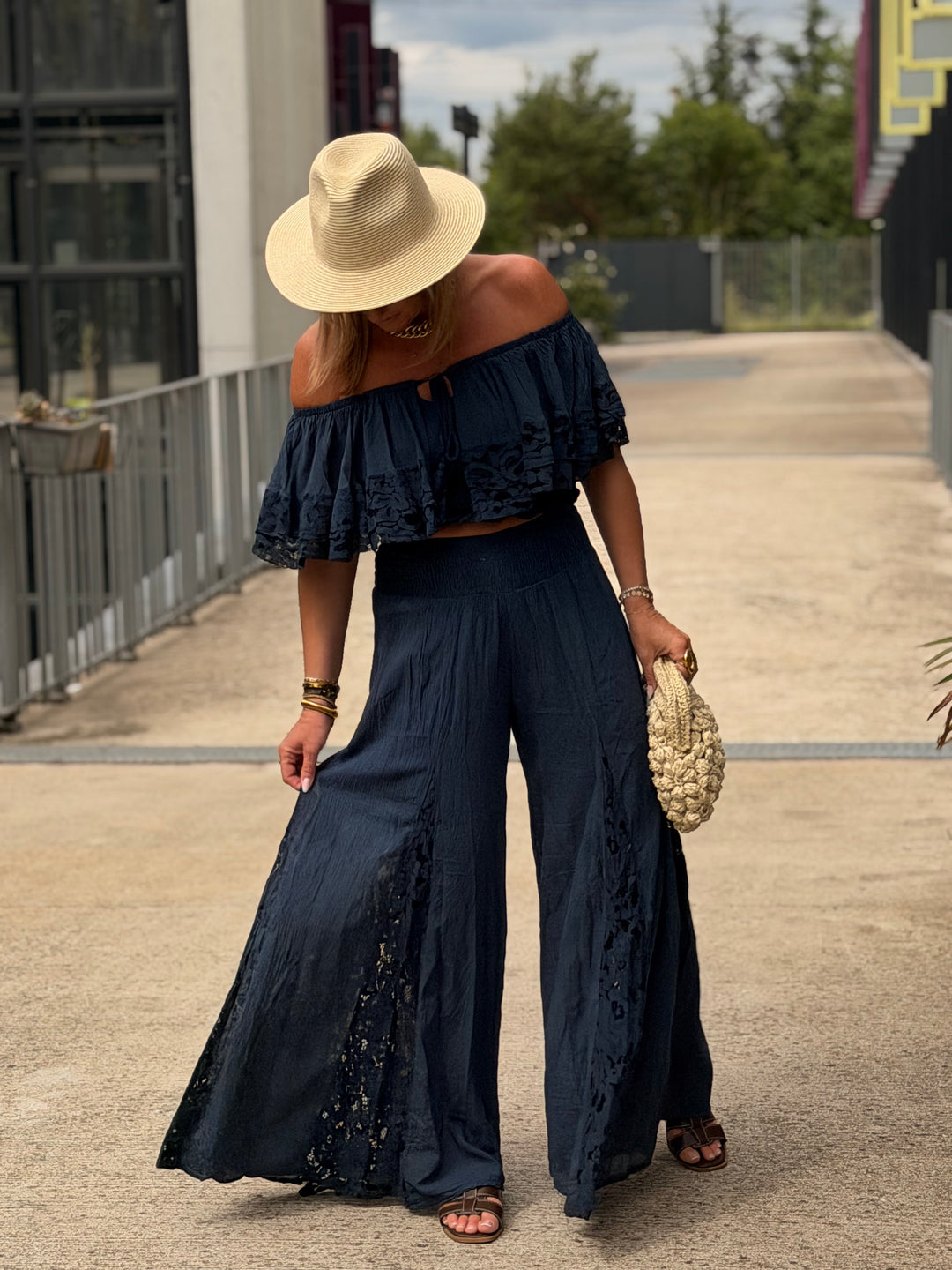 Pantalon maxi oversize bleu marine