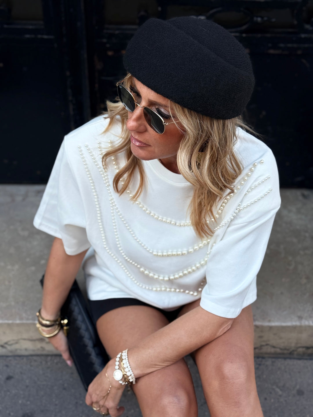 T-shirt perles Blanc H15371