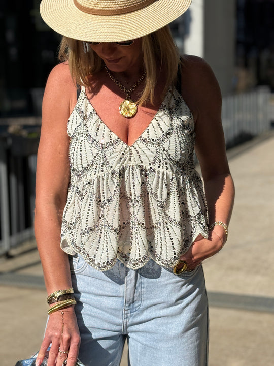 Top BEIGE à sequins  H010