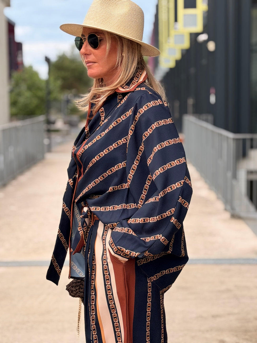Ensemble satin motifs Bleu marine 10276
