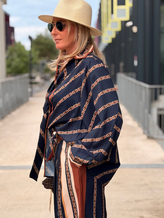 Ensemble satin motifs Bleu marine 10276