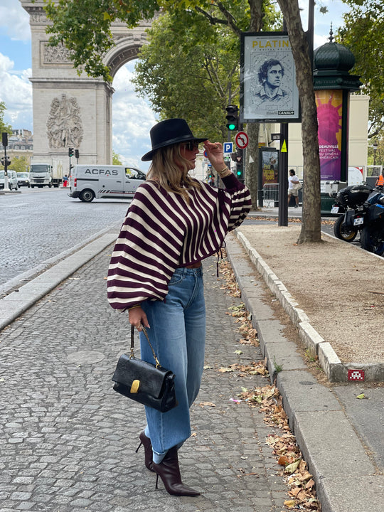Pull rayures manches papillons violet