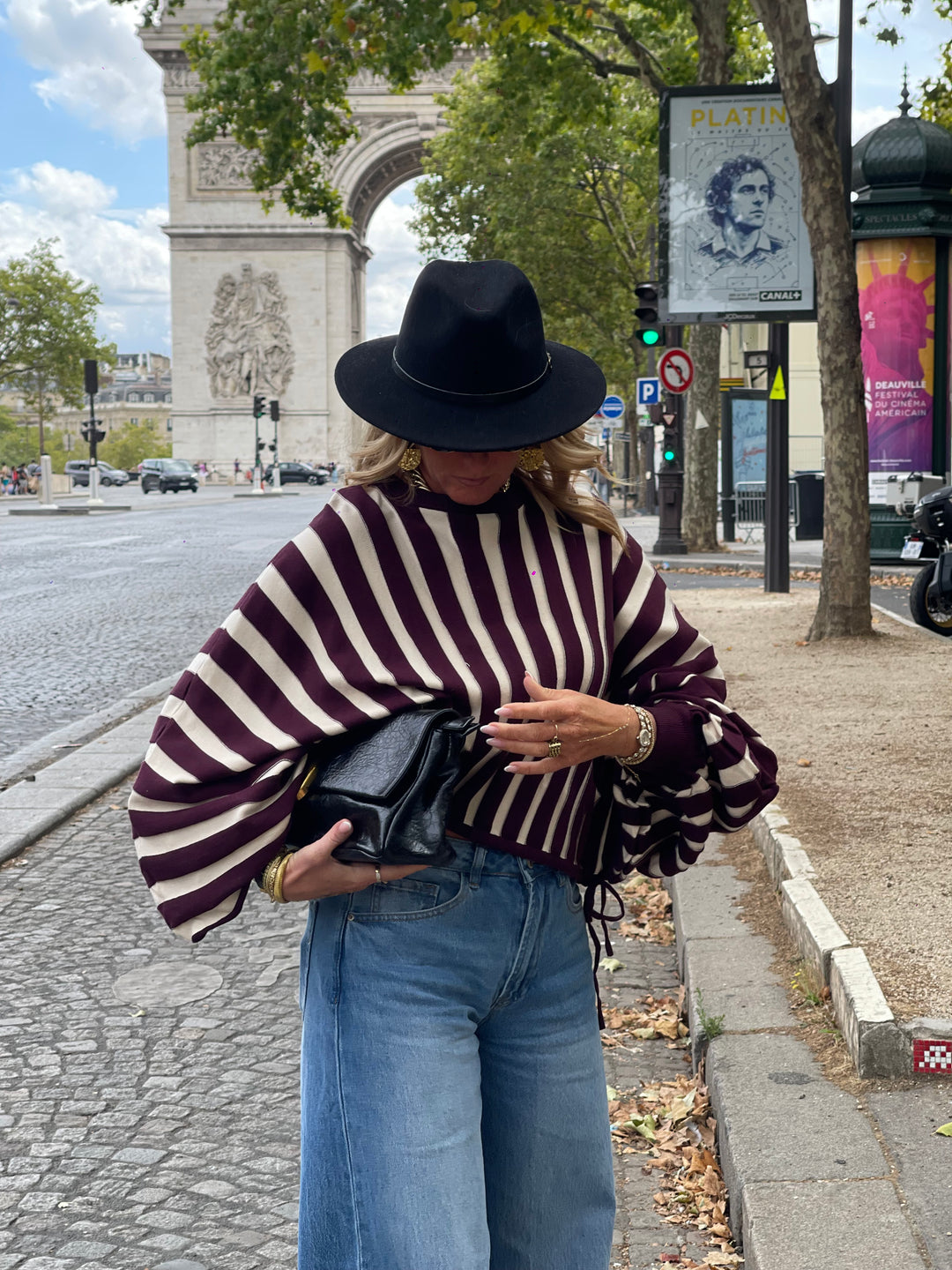 Pull rayures manches papillons violet