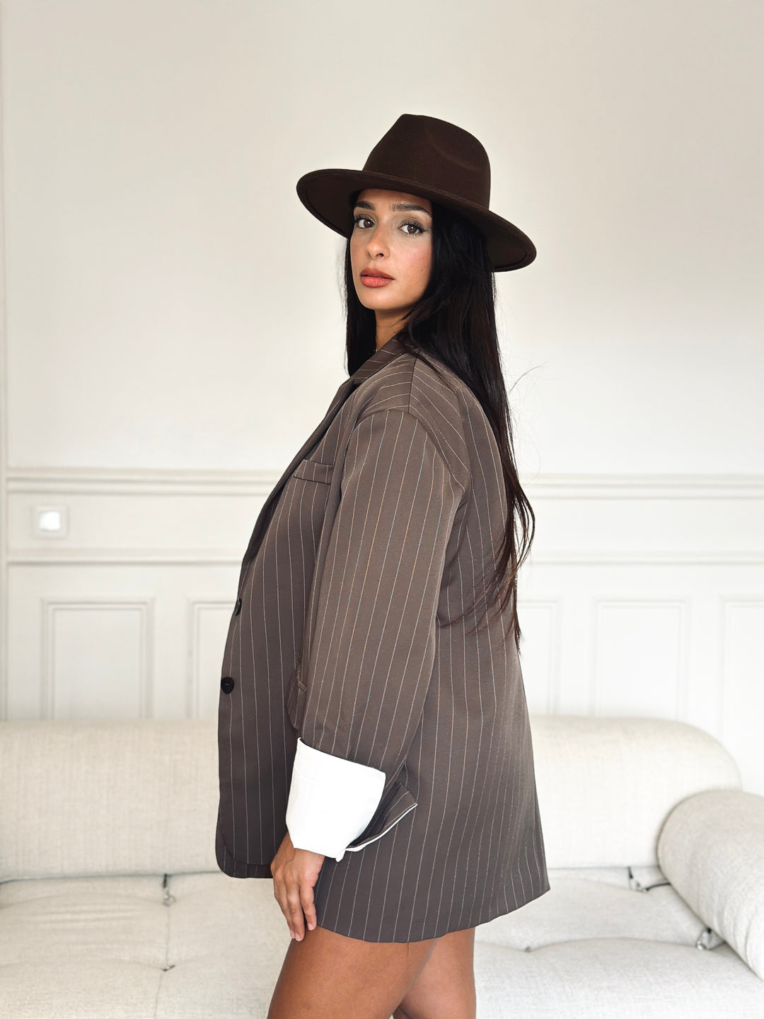 Blazer rayure choco oversize revers 11102