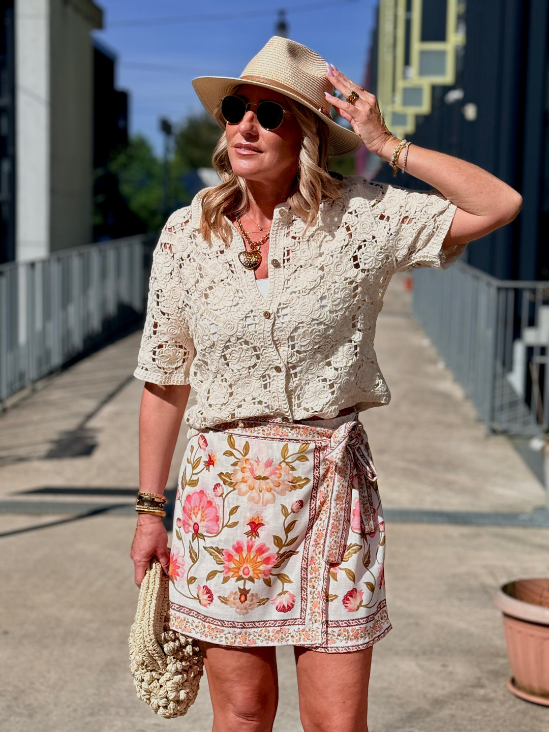 Jupe portefeuille imprimé Q33805 Beige