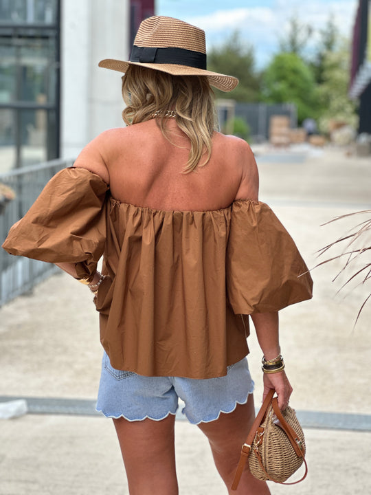 Blouse bustier boufffante manches Camel