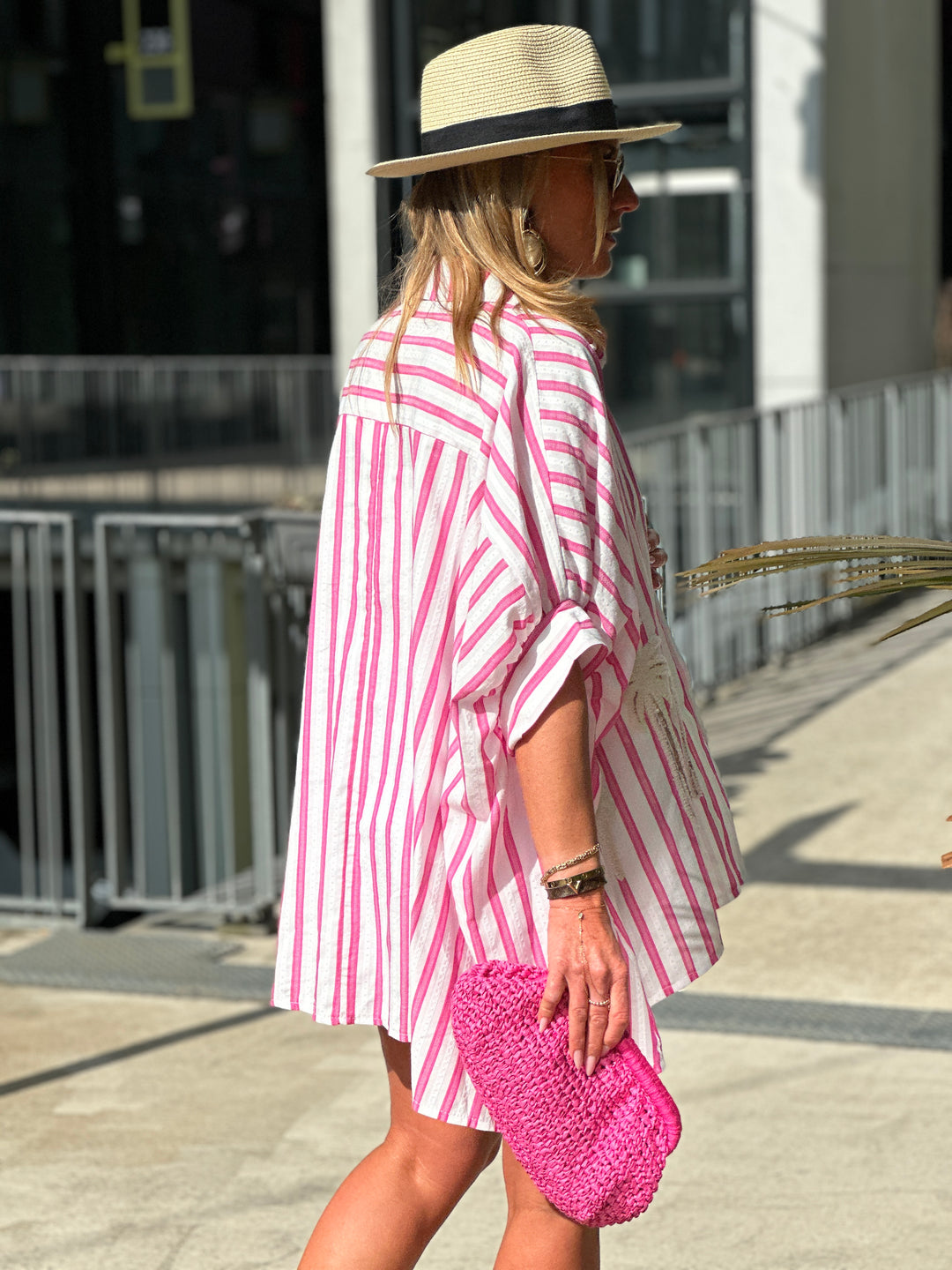Chemise rayure rose palmiers