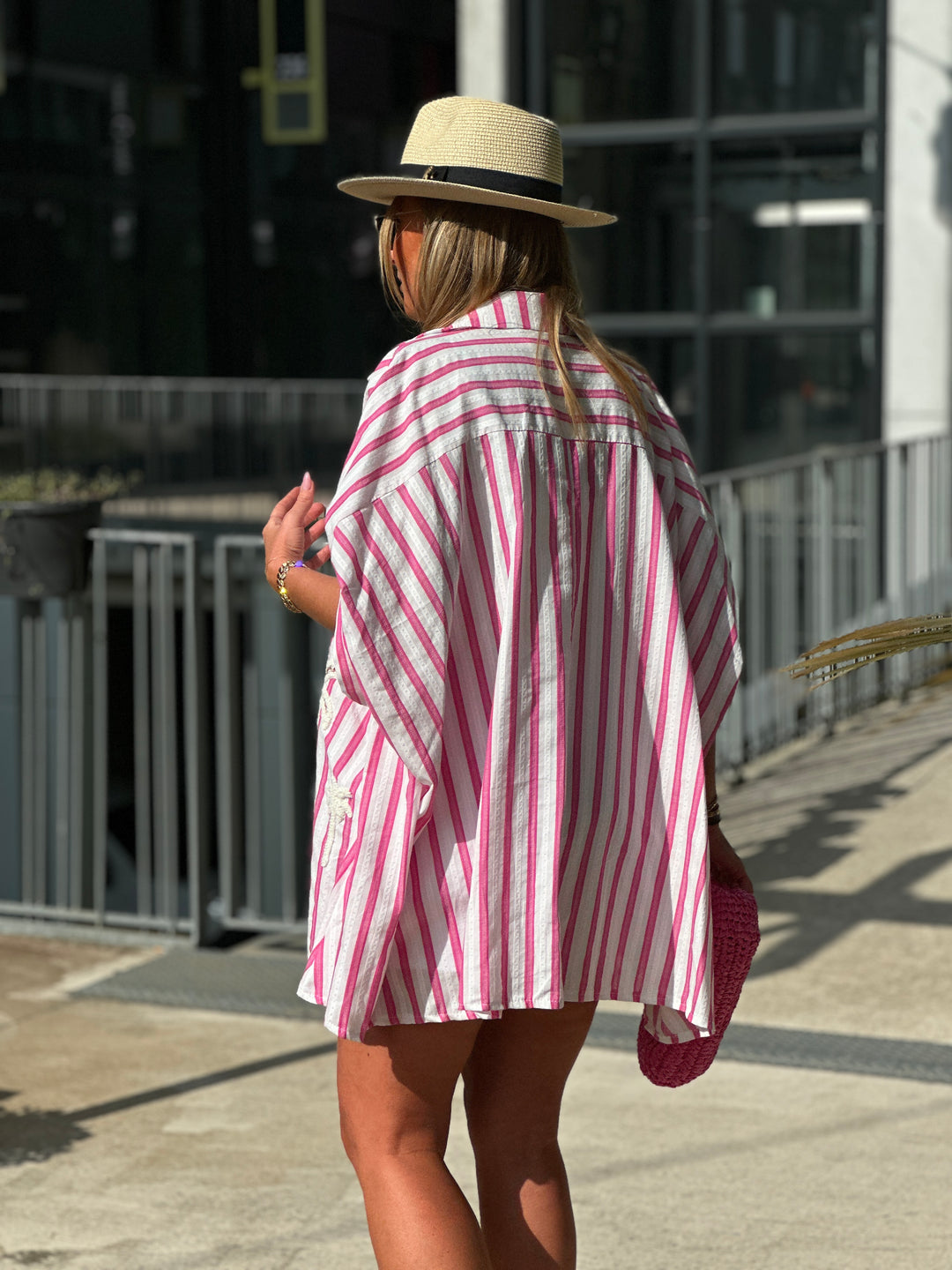 Chemise rayure rose palmiers