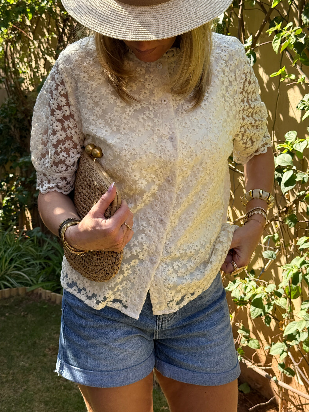 Blouse florale manches courtes écru 3280 (grande taille)