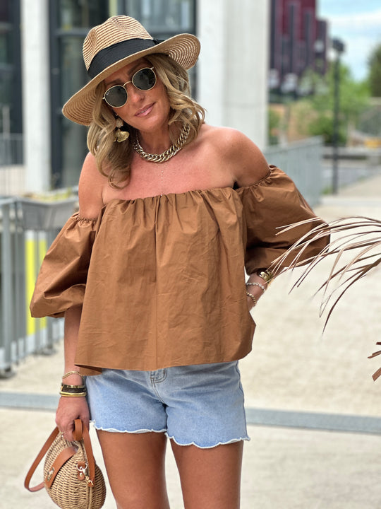 Blouse bustier boufffante manches Camel