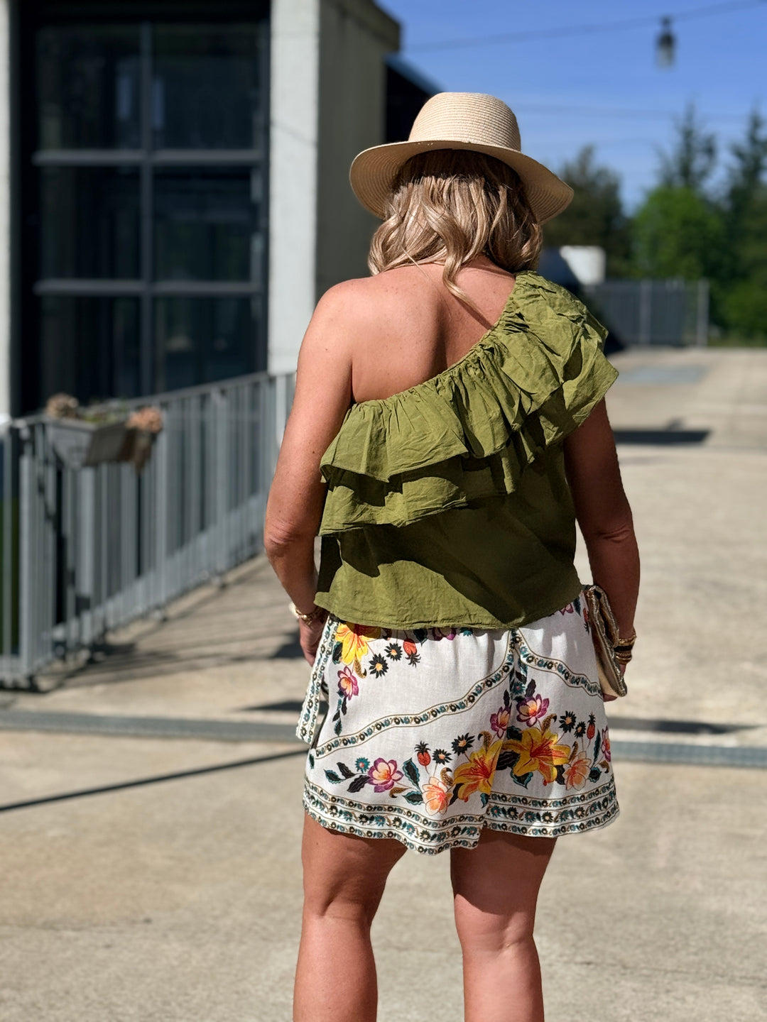 Jupe poche imprimé Q33805 Écru/bleu