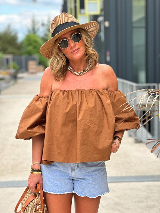 Blouse bustier boufffante manches Camel