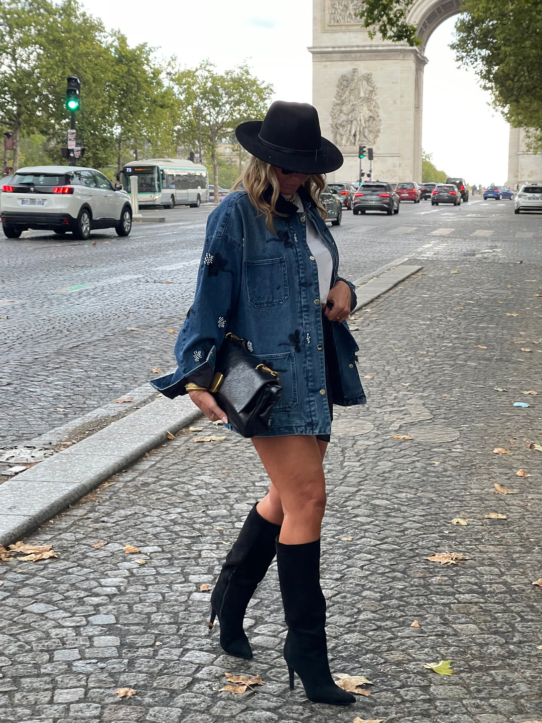 Veste jean perles noir