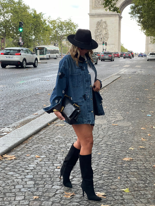 Veste jean perles noir