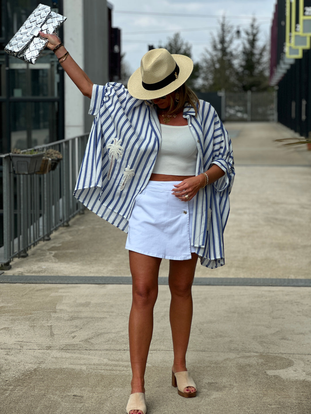 Chemise rayure bleu palmiers