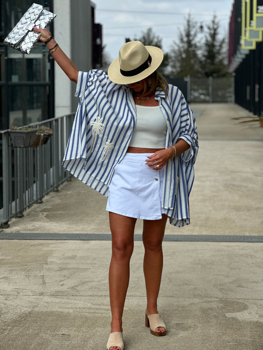 Chemise rayure bleu palmiers