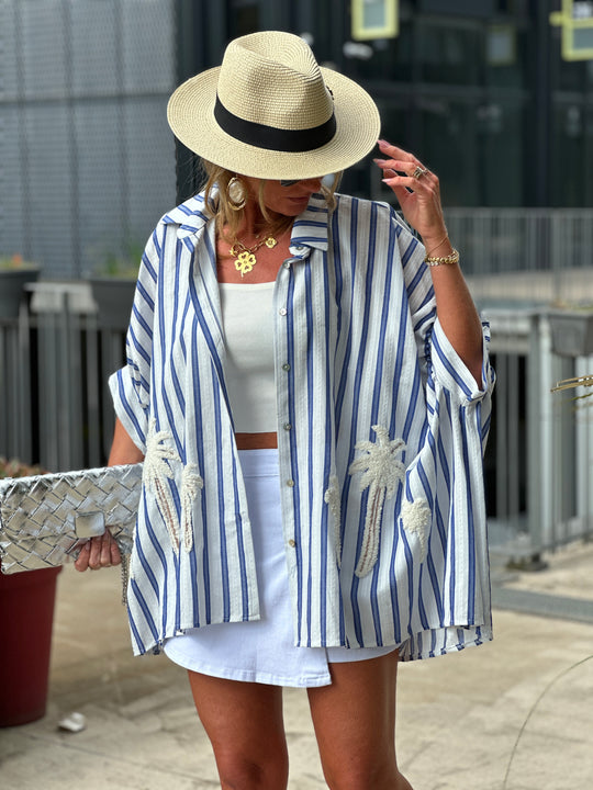 Chemise rayure bleu palmiers