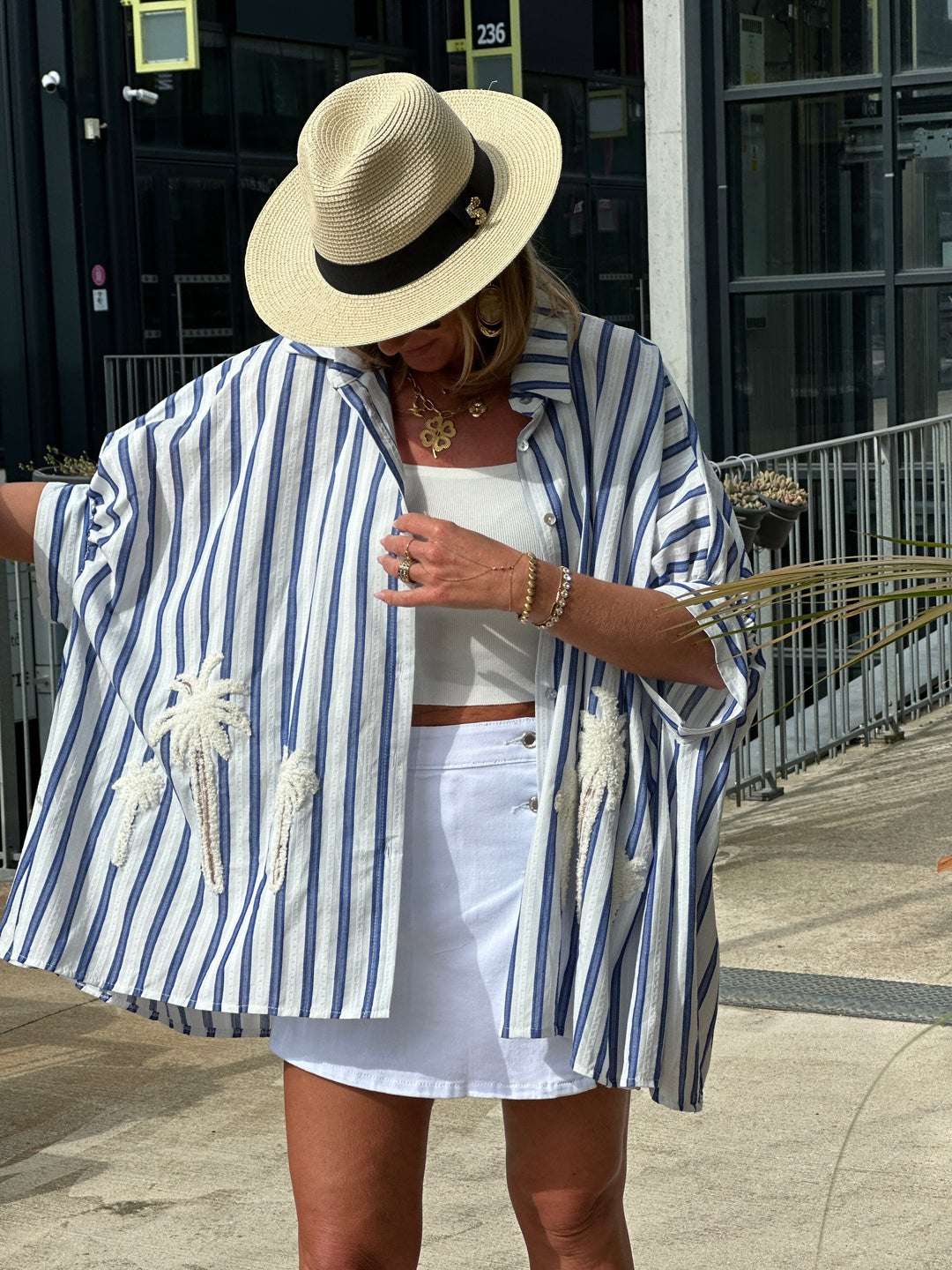 Chemise rayure bleu palmiers