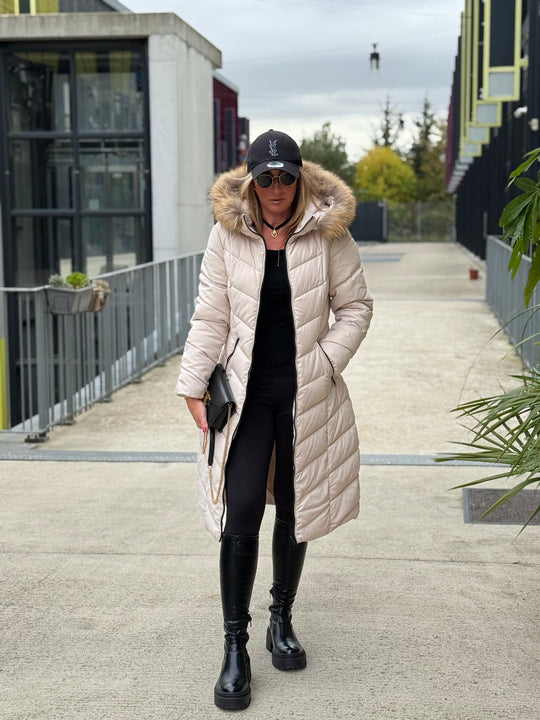 Doudoune milong capuche fourrure authentique Beige 8243(taille petit )