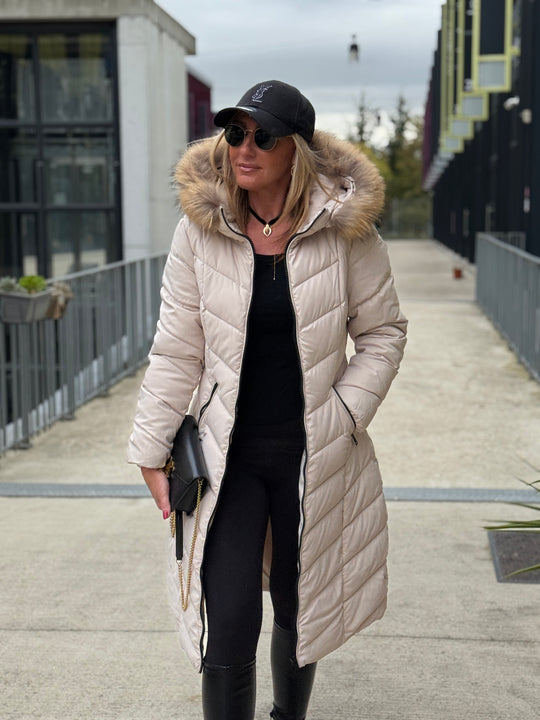 Doudoune milong capuche fourrure authentique Beige 8243(taille petit )