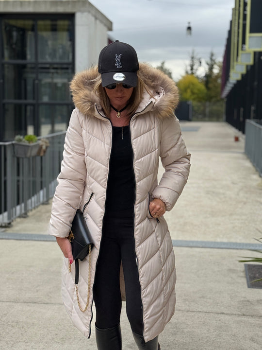 Doudoune milong capuche fourrure authentique Beige 8243(taille petit )