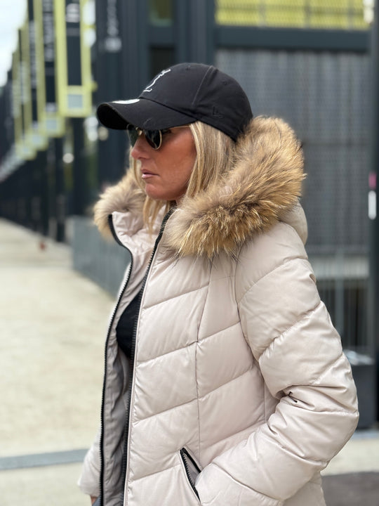 Doudoune milong capuche fourrure authentique Beige 8243(taille petit )