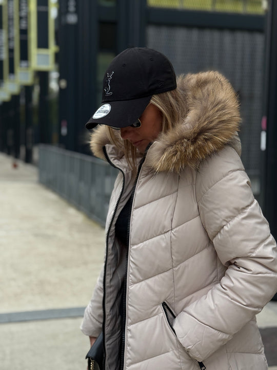Doudoune milong capuche fourrure authentique Beige 8243(taille petit )