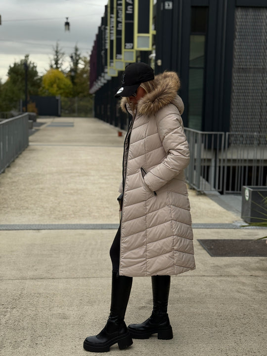 Doudoune milong capuche fourrure authentique Beige 8243(taille petit )
