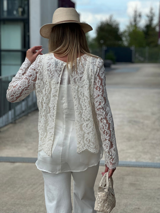 Blouse dentelle dos ouverte blanc 81059