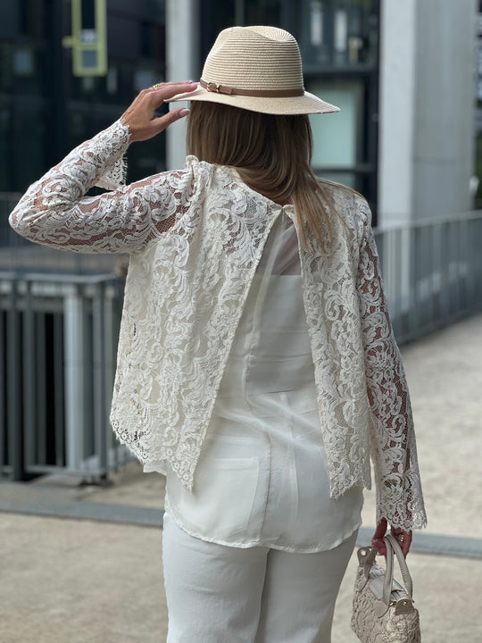 Blouse dentelle dos ouverte blanc 81059