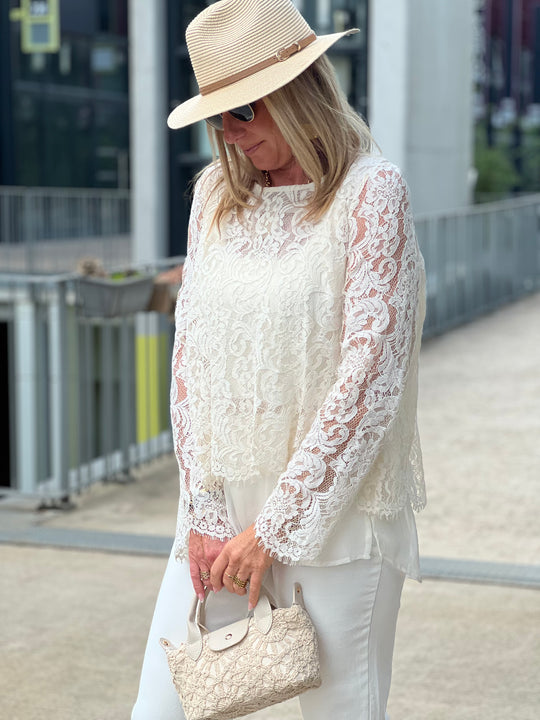 Blouse dentelle dos ouverte blanc 81059
