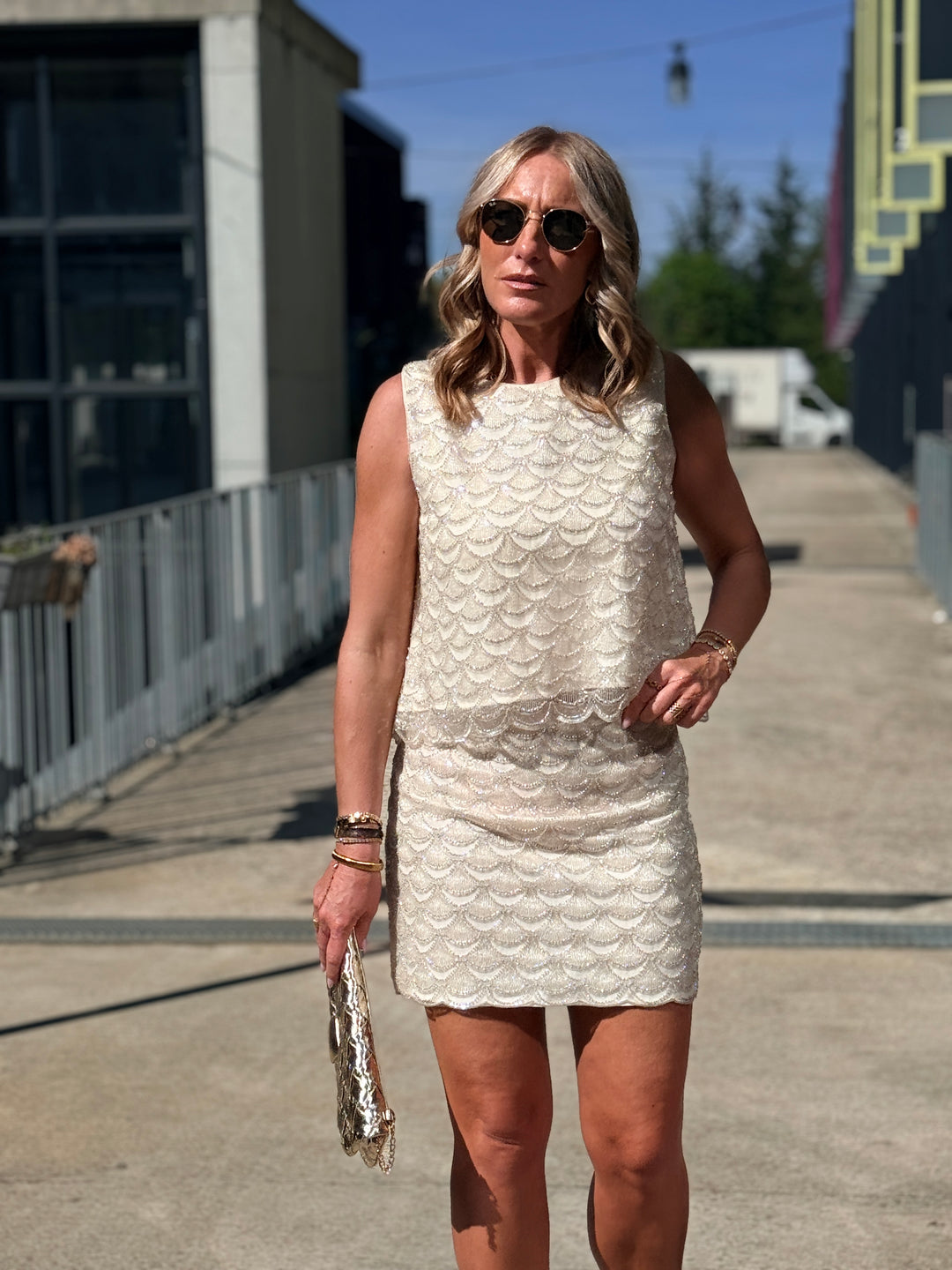 Ensemble strass top+ jupe BEIGE 1004 / 1003 (taille petit)