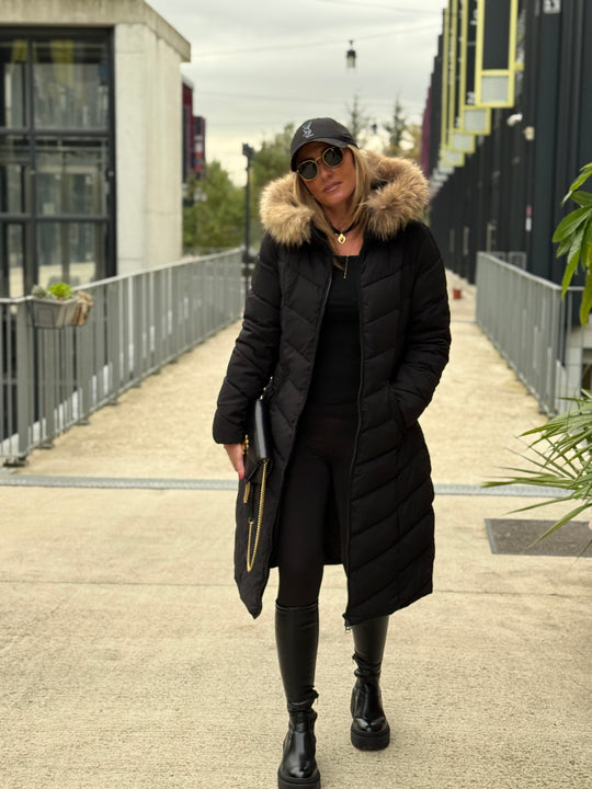 Doudoune milong capuche fourrure authentique Noir 8243 (taille petit )