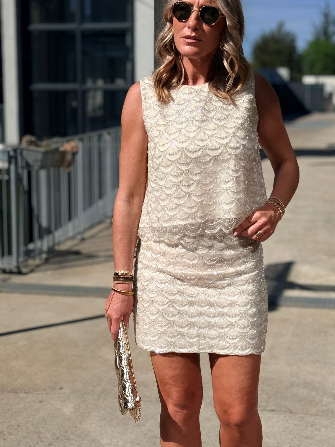 Ensemble strass top+ jupe BEIGE 1004 / 1003 (taille petit)