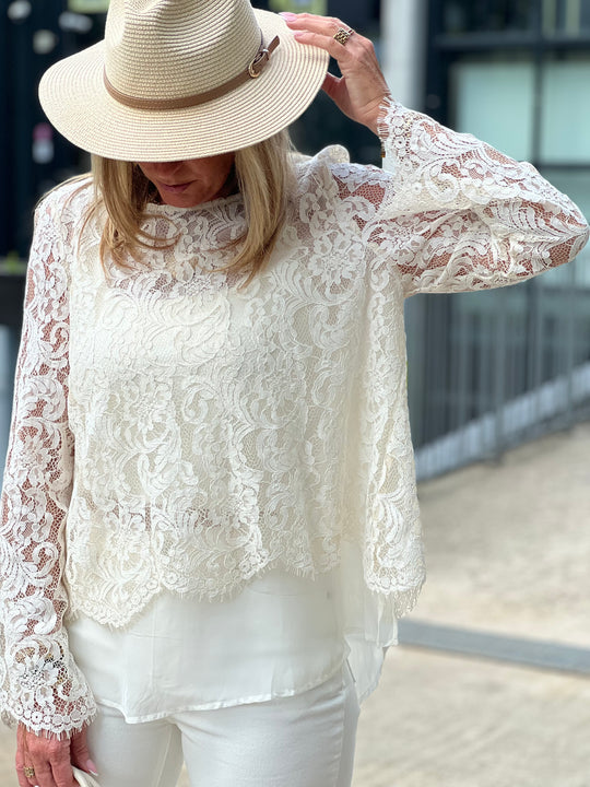 Blouse dentelle dos ouverte blanc 81059