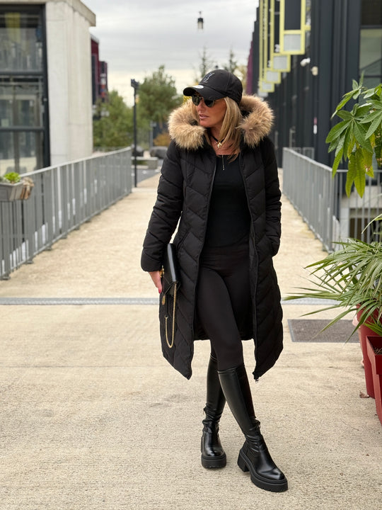 Doudoune milong capuche fourrure authentique Noir 8243 (taille petit )