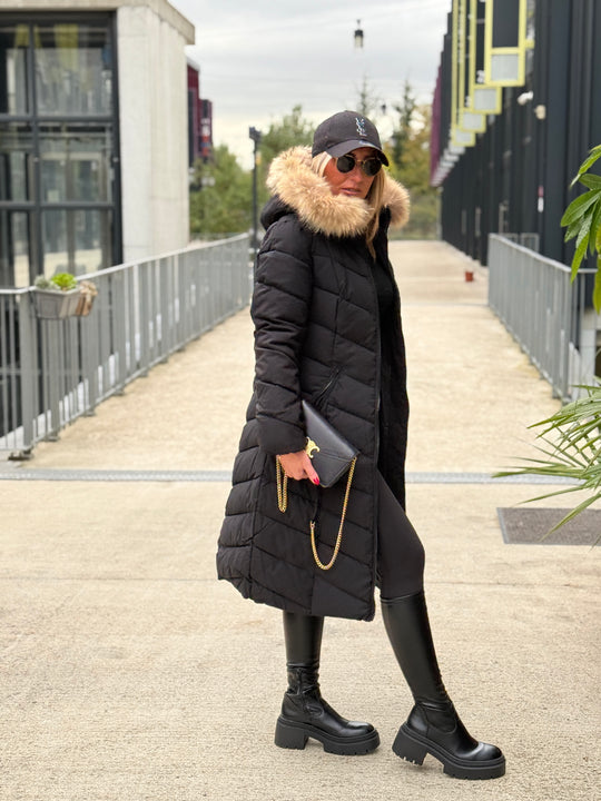 Doudoune milong capuche fourrure authentique Noir 8243 (taille petit )