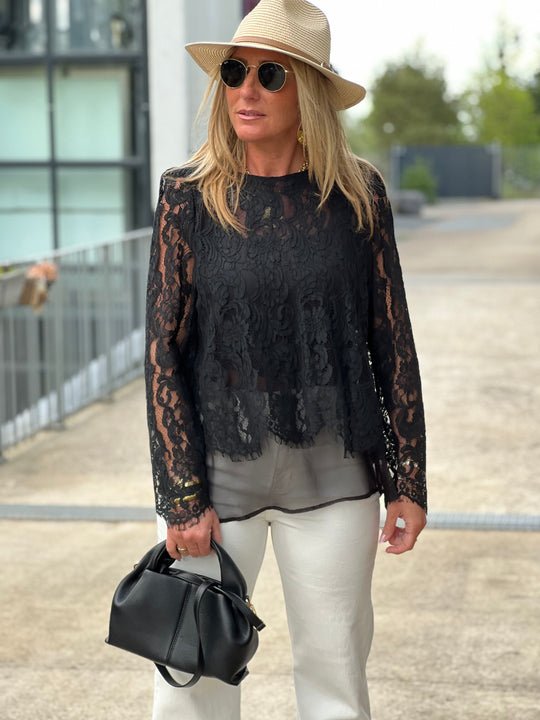 Blouse dentelle dos ouverte Noir 81059