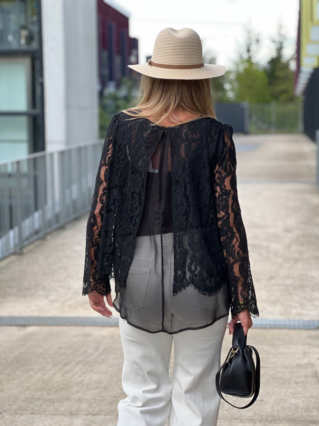 Blouse dentelle dos ouverte Noir 81059