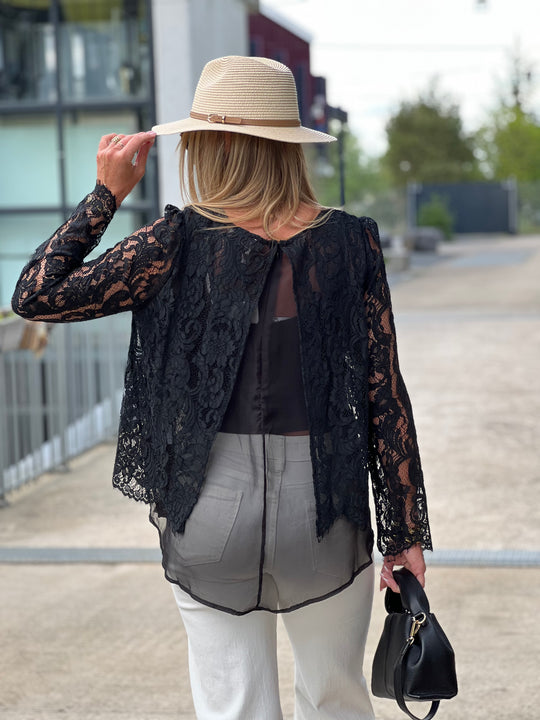 Blouse dentelle dos ouverte Noir 81059