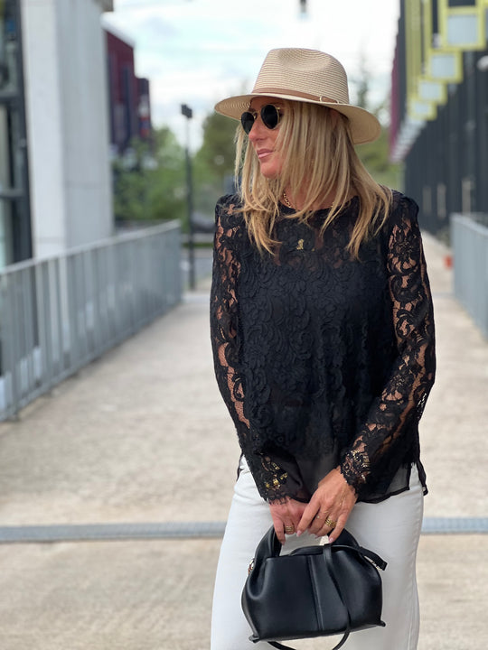 Blouse dentelle dos ouverte Noir 81059