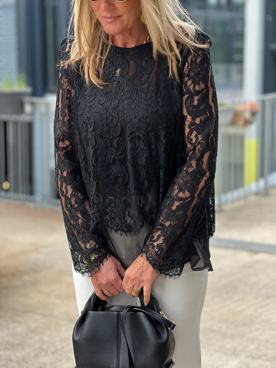 Blouse dentelle dos ouverte Noir 81059