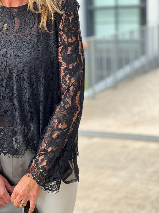 Blouse dentelle dos ouverte Noir 81059