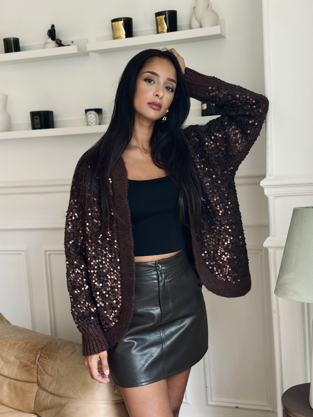 Gilet en maille avec sequins A/W25 choco