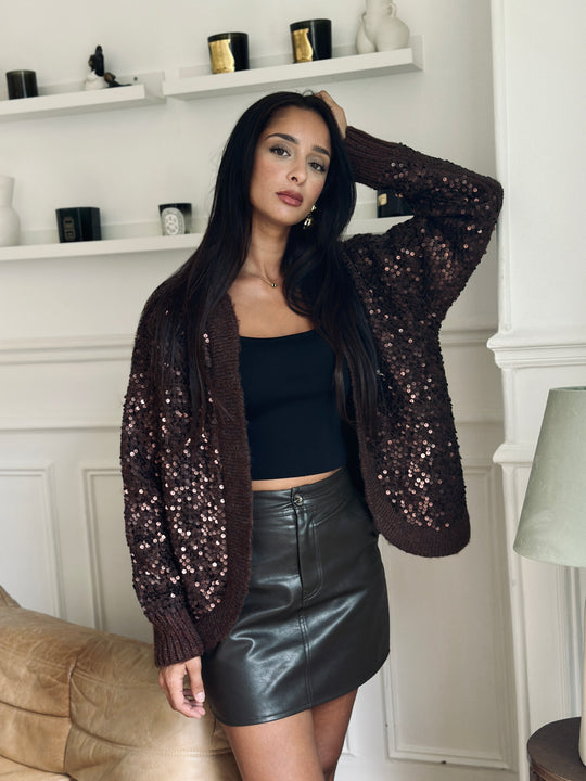 Gilet en maille avec sequins A/W25 choco