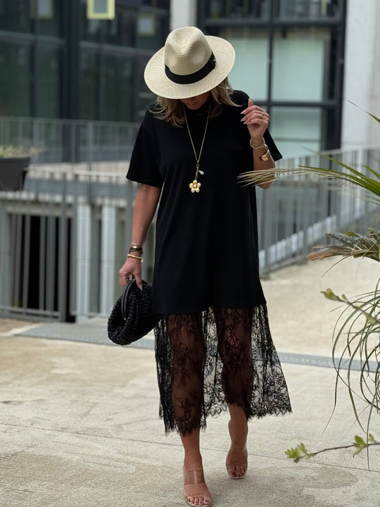 Robe manches courtes dentelle noir 13393