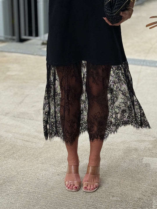 Robe manches courtes dentelle noir 13393