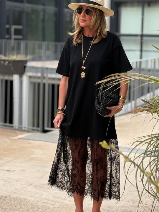 Robe manches courtes dentelle noir 13393