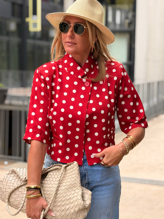 Blazer court à pois Rouge 3152